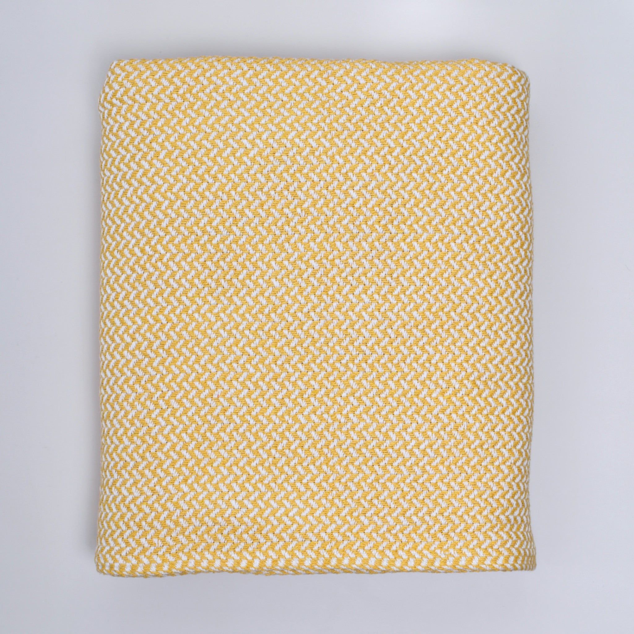 Yellow and white cotton blanket 200x240 cm — recycled eco-friendly bed or sofa throw — artisan-made in Portugal