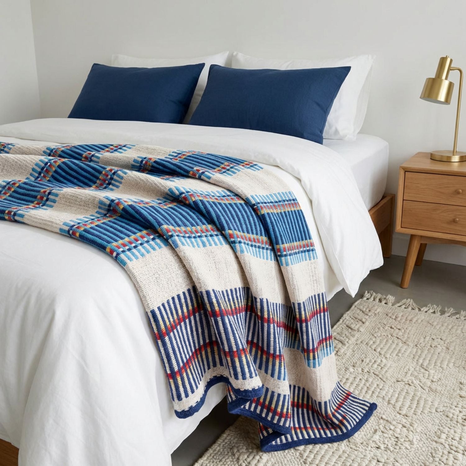 MENIZAS Portuguese blanket made from 100% recycled cotton, featuring vibrant colors and traditional woven texture. Sofa Blanket