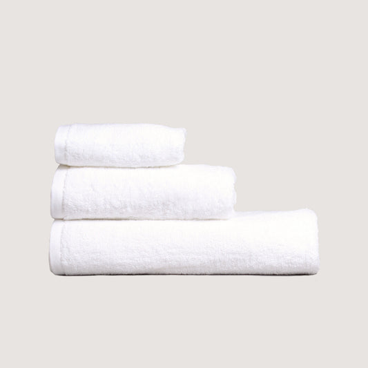 Embroidered-edge cotton terry towel set — 3-piece bundle with face, hand, and bath towels, plush, absorbent, and fast-drying for refined bathroom décor