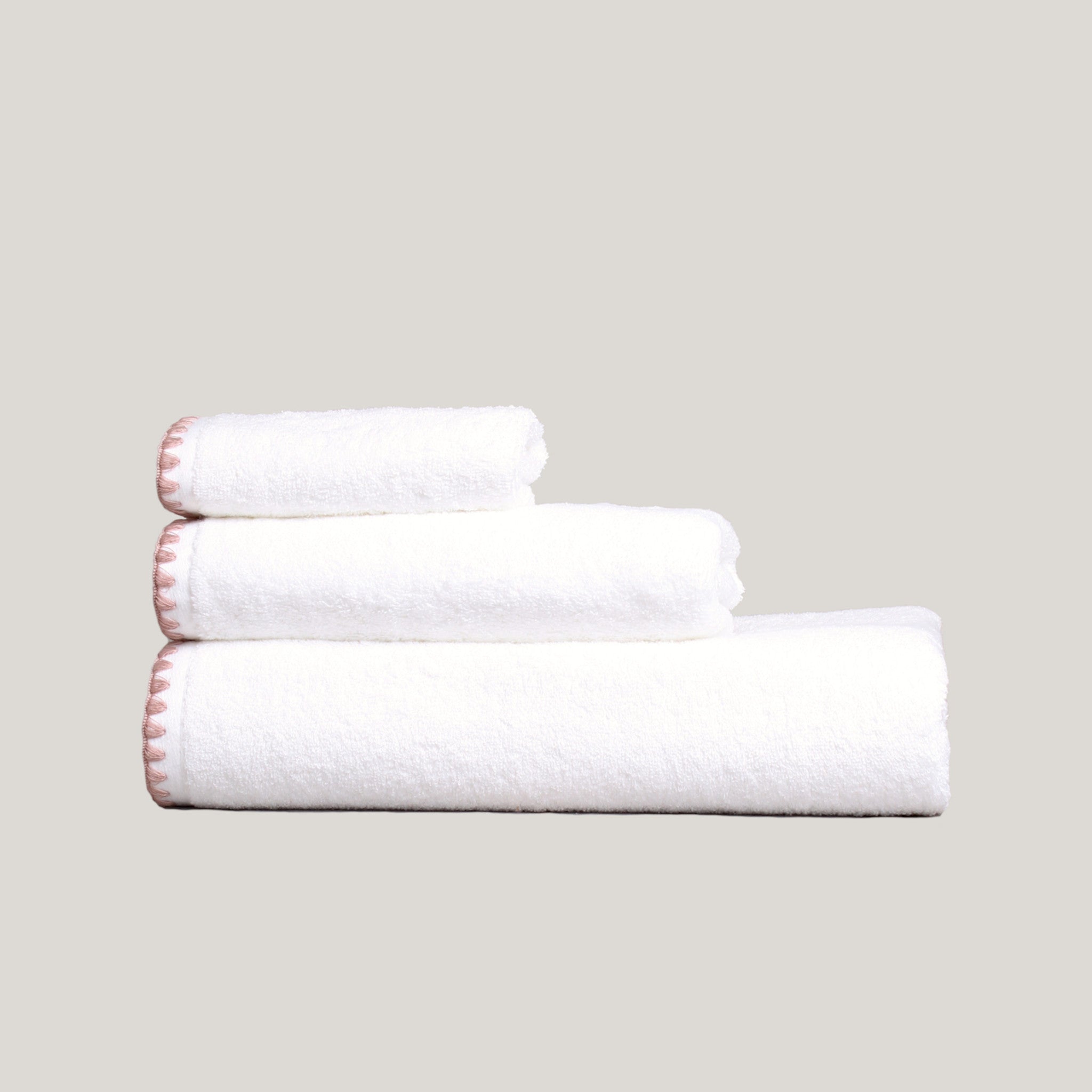 Elegant embroidered cotton terry towel set — 3-piece luxury bathroom towel bundle with face, hand, and bath towels, soft and fast-drying, made in Portugal