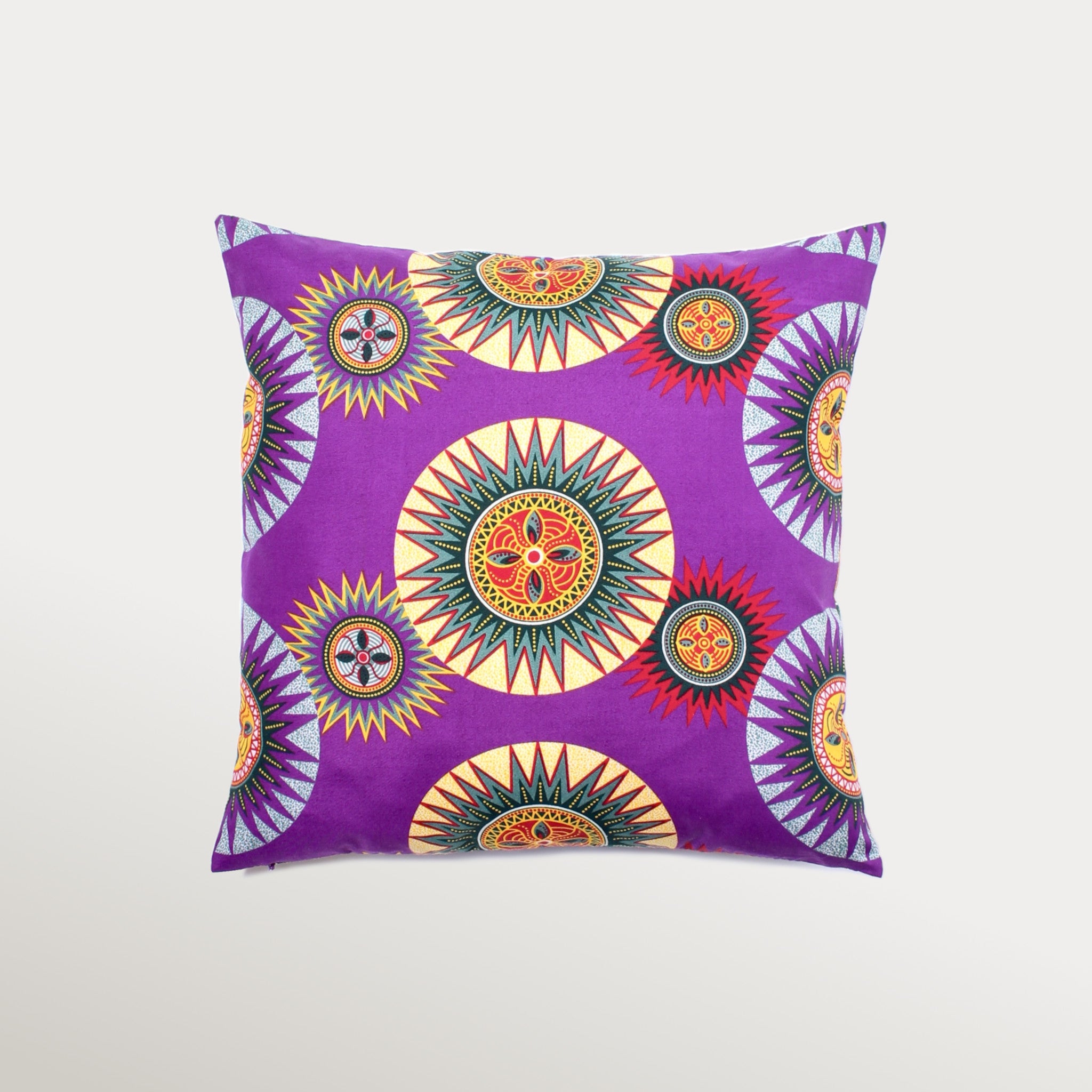 Handcrafted African wax cotton cushion cover with vibrant tribal motifs — colorful throw pillow for ethnic-inspired, global, and artisanal home décor