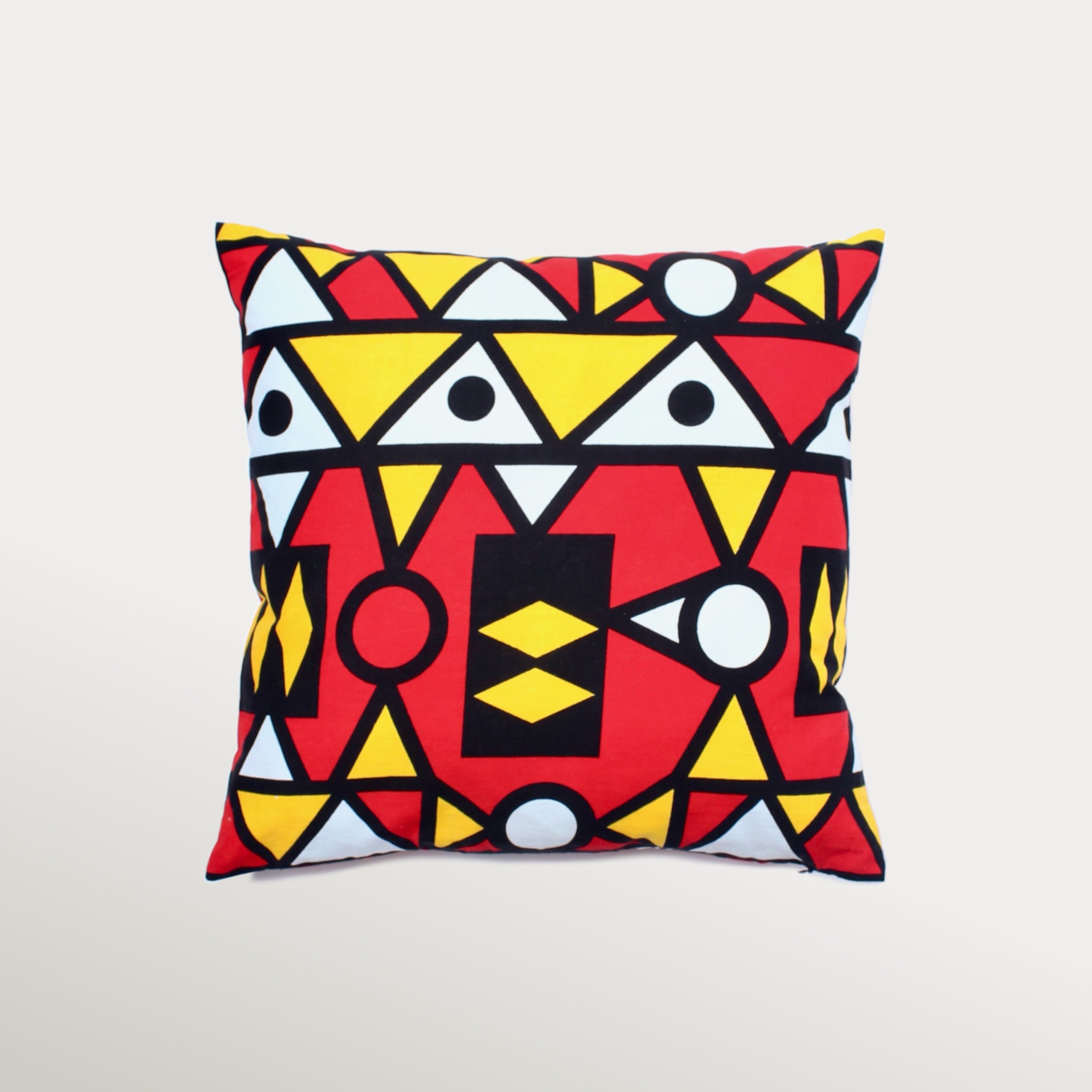 Vibrant African wax fabric pillow cover, handmade with traditional colorful prints — perfect decorative cushion for bohemian and cultural home interiors