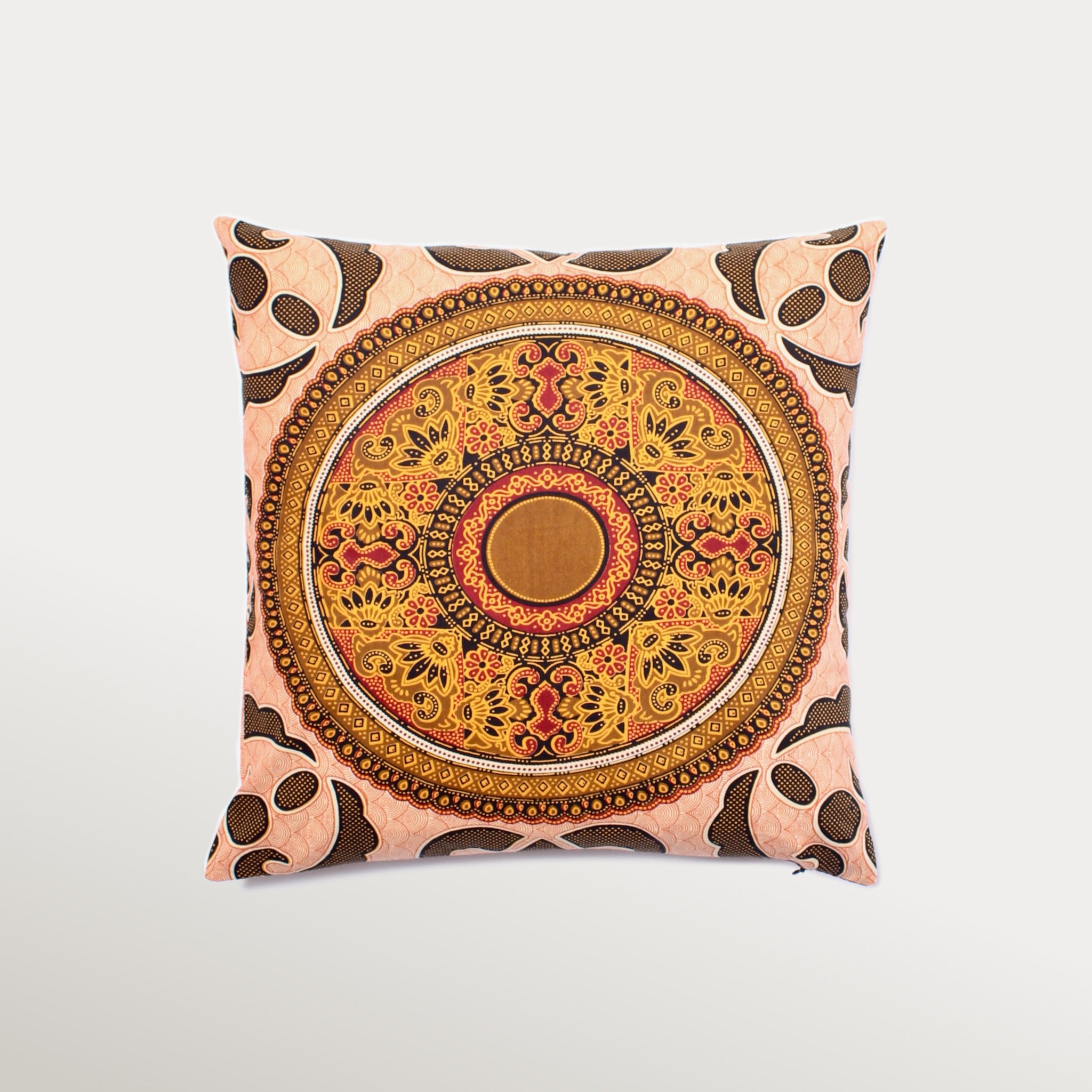 Handmade African wax print pillow cover with vibrant ethnic patterns — colorful decorative cushion perfect for global-inspired and handcrafted living room décor