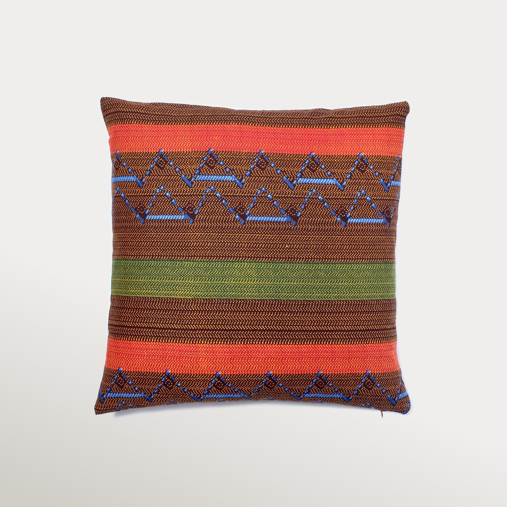 Handmade African wax cotton pillow cover with bold traditional prints — vibrant decorative cushion for ethnic, modern, and artistic home décor